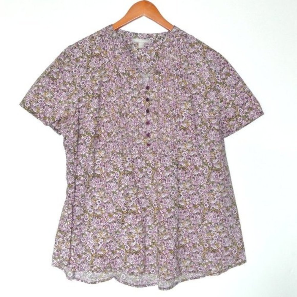 Woman Within Pintucked Half-Button Floral Tunic 18 - Picture 2 of 8